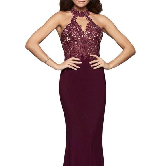 Faviana Dresses Faviana Jersey Halter Lace Prom Dress Poshmark